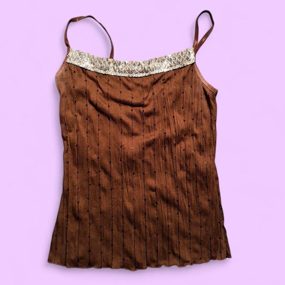 Brown and white sequin tank